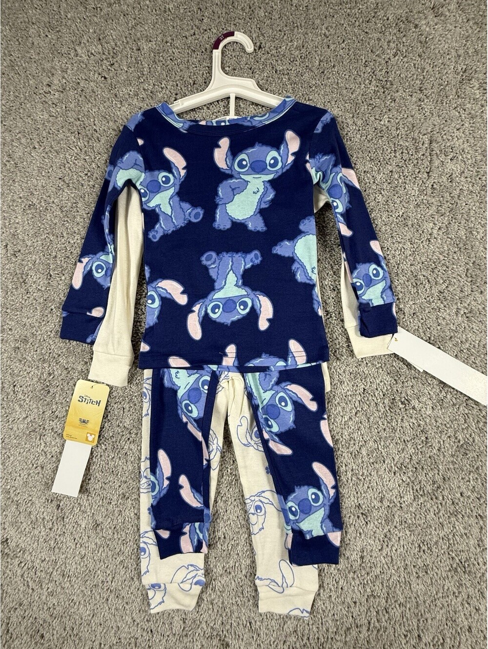NWT Lilo & Stitch Snug Fit 4Pcs Cotton Long Sleeve Pajama Set Blue/White Size 3T